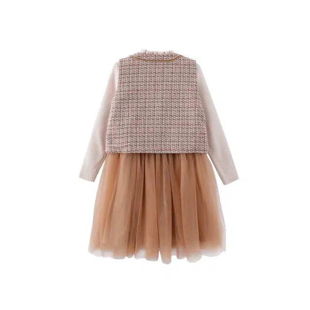 玛米玛卡 时尚圆领亲肤上衣休闲舒适裙子长袖裙装套装 橘黄青少年