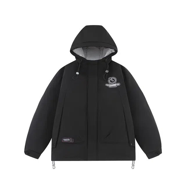 三体 红岸基地超级符号绣章系列 品牌印花连帽户外防风防水防寒休闲保暖加厚柔软舒适美式复古潮牌面包长袖羽绒服 男女同款