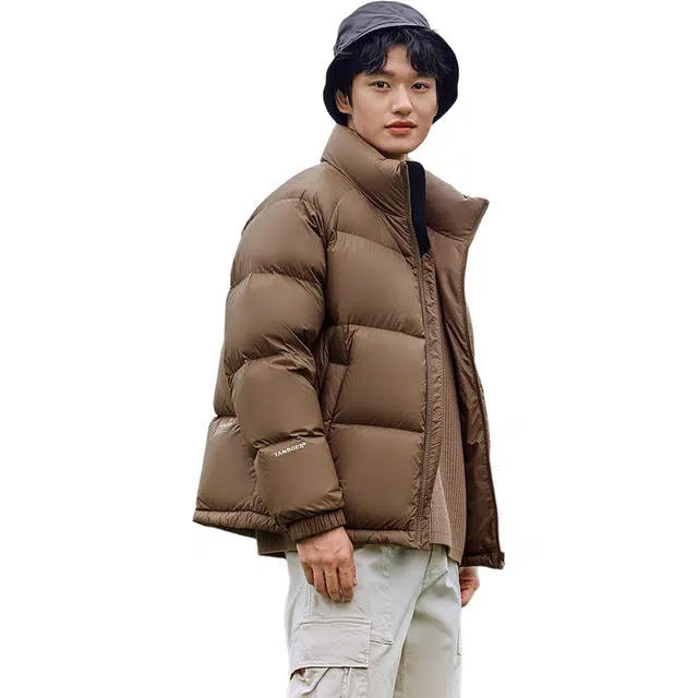 坦博尔 纯色无帽立领拉链短款长袖羽绒服 男款