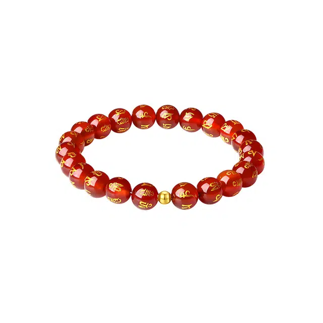周大生 瑞泽六字真言转运珠金珠手饰小众新中式显白红大气国风中国风贵气感 玛瑙 手串 男女同款情侣款