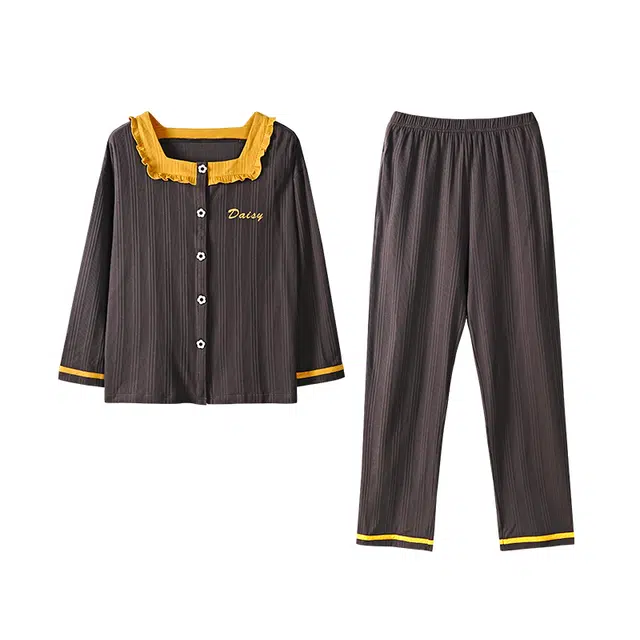 歌倩雅 纯棉开衫长袖简约家居服睡衣套装 女款 图色