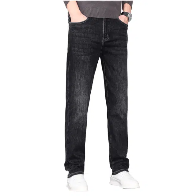 才子 微弹拉链时尚简约直筒牛仔裤 男款 黑蓝色