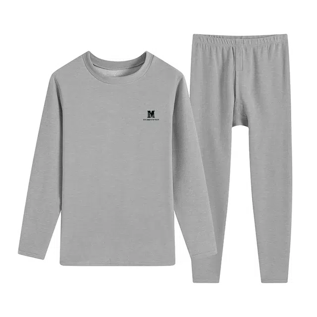 贴身领域 青少年德绒发热中领加绒中厚秋衣秋裤打底衫内衣保暖套装 男款