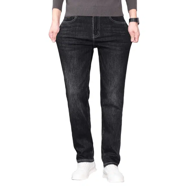 才子 微弹拉链时尚简约直筒牛仔裤 男款 黑蓝色