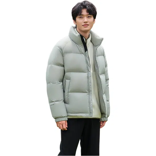 坦博尔 纯色无帽立领拉链短款长袖羽绒服 男款