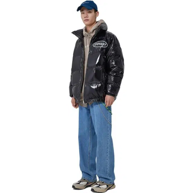美特斯邦威 银色亮面防风保暖羽绒服 男款