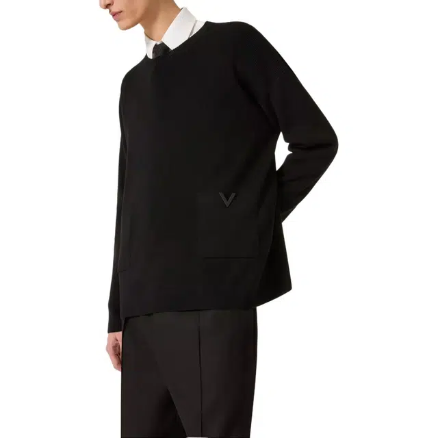 Valentino Crewneck Wool Jumper With Rubberised V Detail