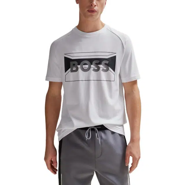 HUGO BOSS Cotton-Blend Regular-Fit T-Shirt With Logo Artwork T