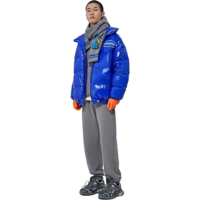 美特斯邦威 银色亮面防风保暖羽绒服 男款