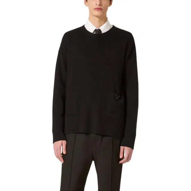 Valentino Crewneck Wool Jumper With Rubberised V Detail