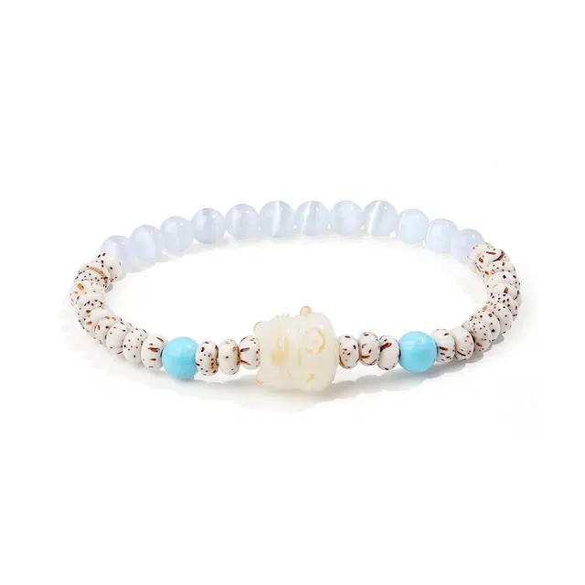 【普陀山官方已祝福】 普陀山文创 炭烧招财猫爪猫眼手链诸事顺利转运串珠手饰 生日纪念日送礼礼盒装 白玉菩提 手串 男女同款情侣款