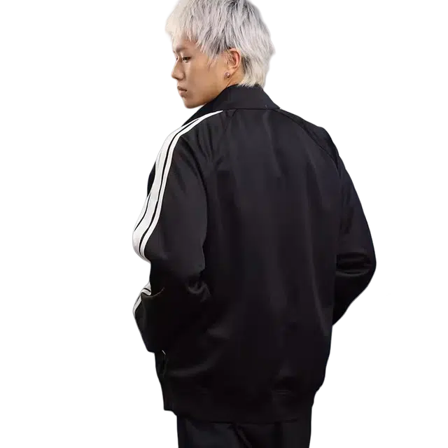 人本 撞色百搭休闲运动宽松翻领夹克外套 男女同款 黑色