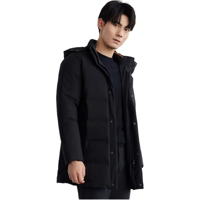 依文 中长款抗寒简约纯色羽绒服 男款 黑色