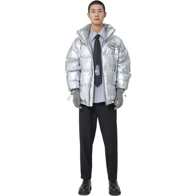 美特斯邦威 银色亮面防风保暖羽绒服 男款