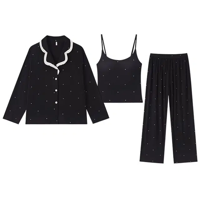 秀黛 带胸垫一体舒适亲肤家居服睡衣套装 女款 黑色