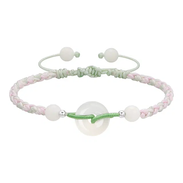 恋朵 新中式 平安喜乐 平安扣编织手绳 玉髓 玉石手链 女款