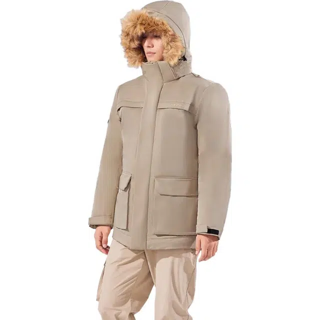 探路者 纯色连帽加厚防风保暖羽绒服 男款