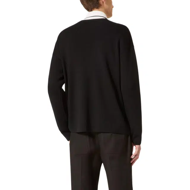 Valentino Crewneck Wool Jumper With Rubberised V Detail