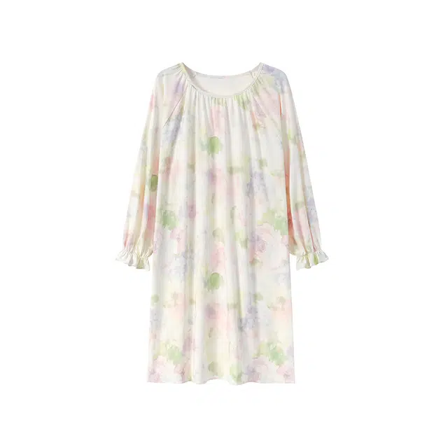 怡吾色 清新带胸垫家居服舒适亲肤长袖可外穿睡裙 女款