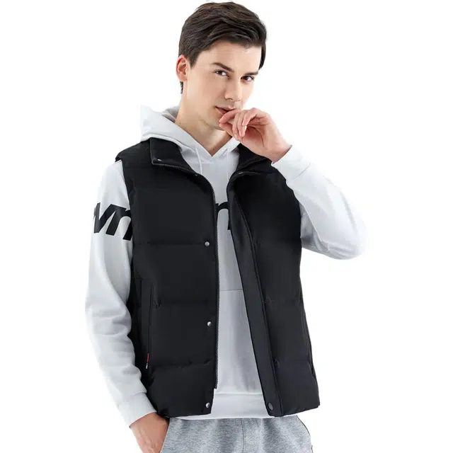 坦博尔 无帽立领休闲简约纯色马甲羽绒服 男款 黑色