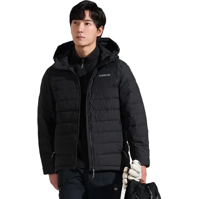探路者 户外保暖防泼水羽绒服 男款 黑色