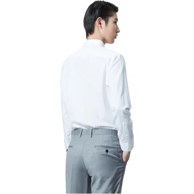 依文 商务休闲纯色尖领长袖衬衫 男款 白色