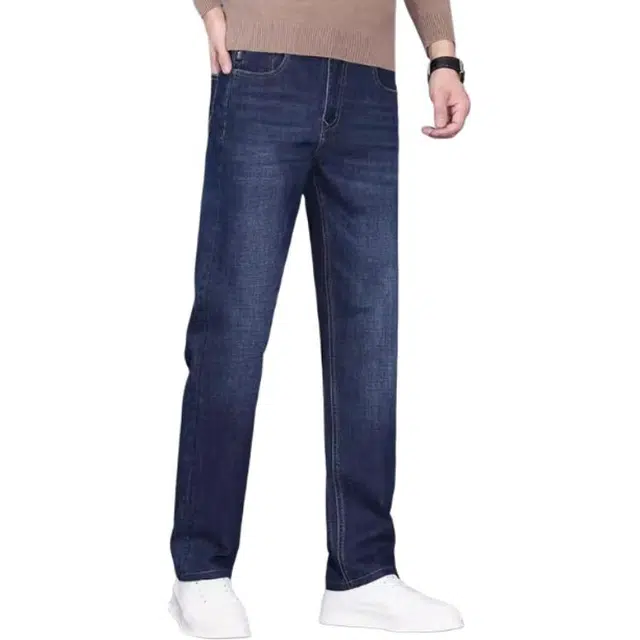 才子 男装休闲弹力吸湿排汗水洗直筒牛仔裤 男款 蓝灰色