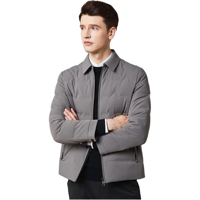 佛朗尼·齐拉 纯色翻领休闲保暖长袖羽绒服 男款