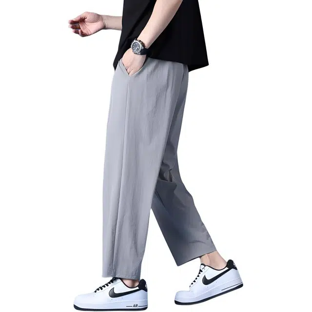 巴塞罗那足球俱乐部  纯色简约美式速干透气舒适梭织柔软透气高街嘻哈学院风基础针织百搭垂感弹力户外系带松紧直筒大码宽松中腰九分休闲裤 男女同款