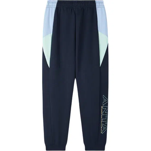 中小童 安踏儿童 复古拼接字母中腰舒适透气束脚针织运动裤 纯亚蓝