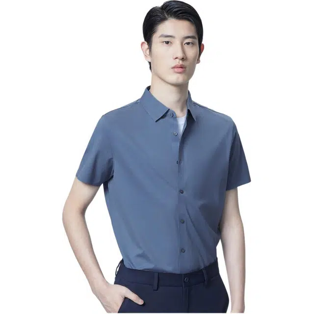 依文 纯色凉感舒适短袖衬衫 男款 灰绿色