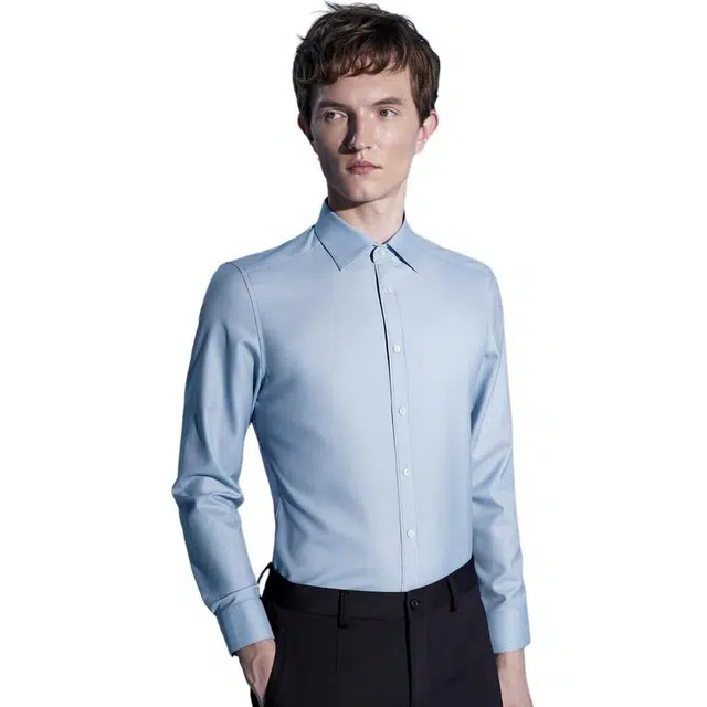 依文 商务休闲尖领长袖衬衫 男款 天蓝