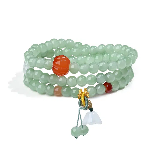 【普陀山官方已祝福】 普陀山文创 好运莲莲叠戴串珠多圈文玩高颜值转运珠 礼盒 玉髓 手串 男女同款情侣款