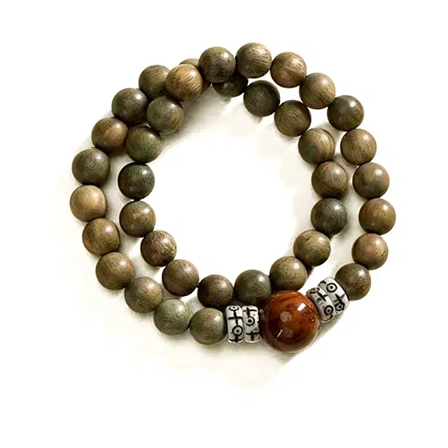 琉堇 普陀请香佑福双圈叠带文玩佛珠 时来好运紫金鼠顶珠木质 平安喜乐转运珠 佛系学生解压 绿檀 木作手串 男女同款情侣款