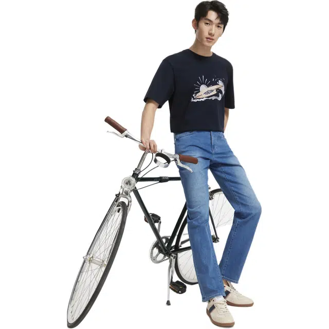 九牧王男裤专家 自在系列时尚休闲舒适简约基础款白领职场牛仔裤 男款 蓝