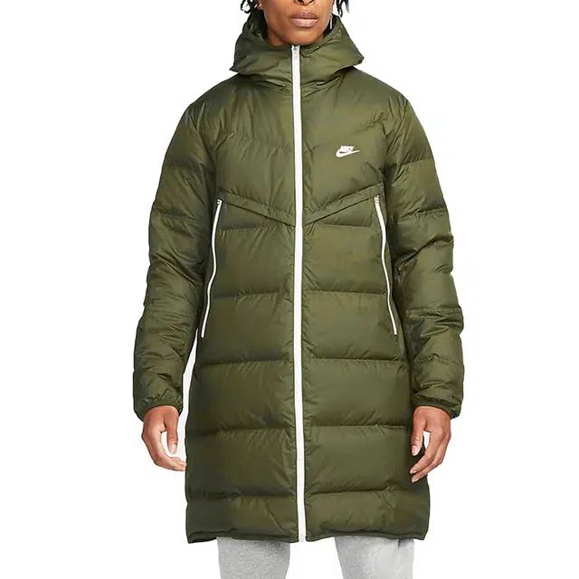 Nike Logo Mid-Length Down Jacket Military Green