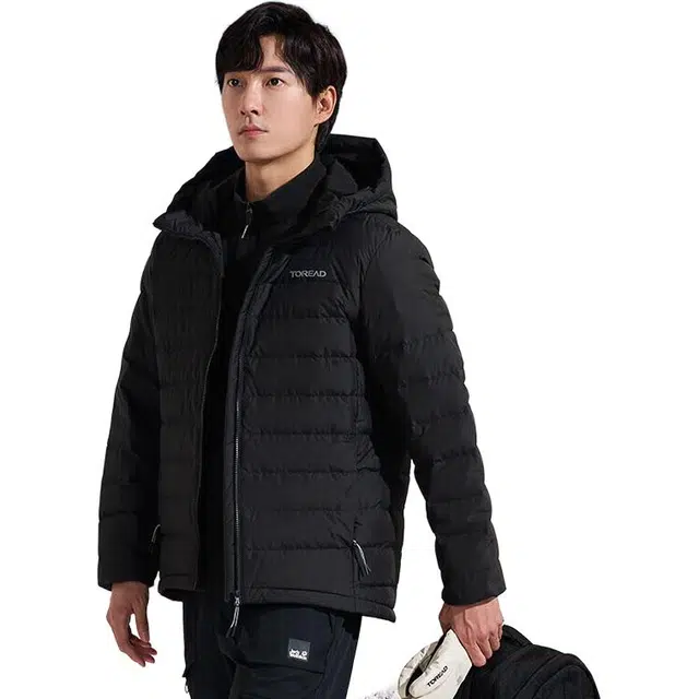 探路者 户外保暖防泼水羽绒服 男款 黑色