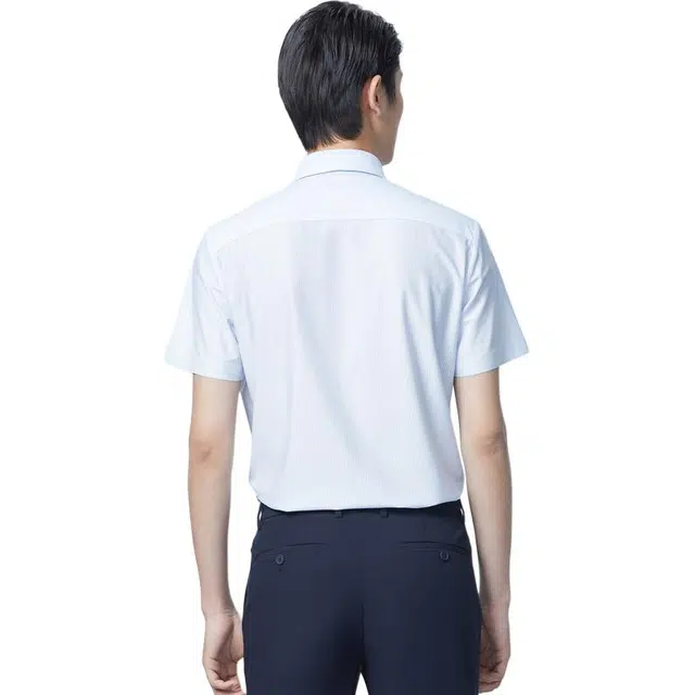 依文 商务时尚休闲细条纹职业短袖衬衫 男款 蓝色