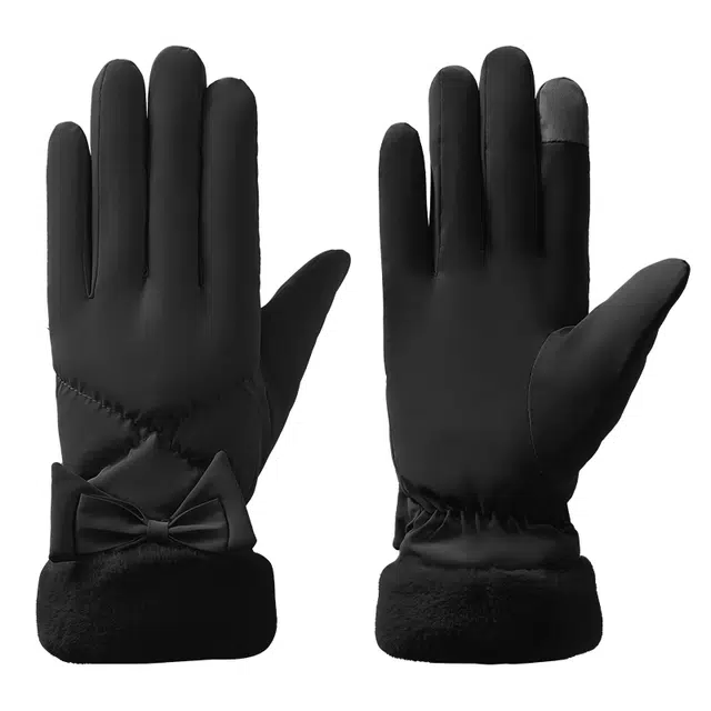 南极人 冬季加绒厚防泼水可触屏防风防寒电动车骑行防风 加厚 保暖手套 女款