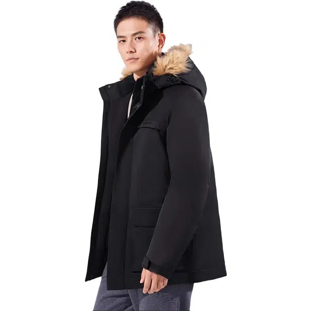 探路者 纯色连帽加厚防风保暖羽绒服 男款