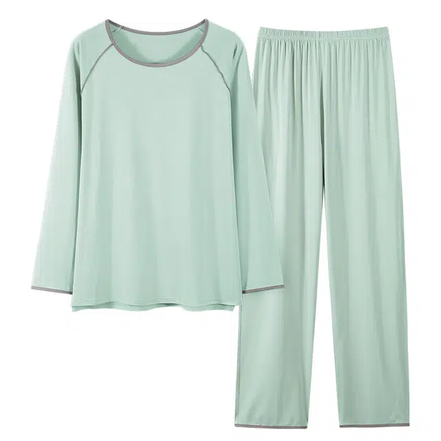 莫代尔 套头圆领亲肤长袖长裤家居服睡衣套装 男款 浅绿色