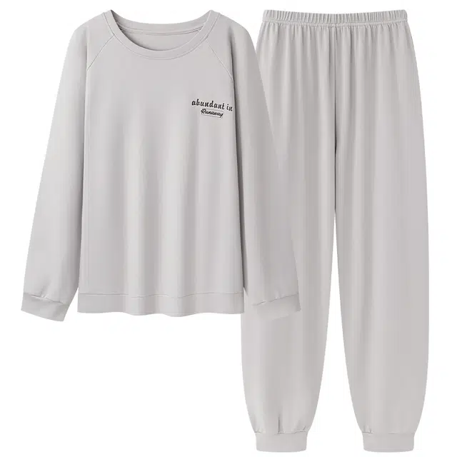 睦隆世家 时尚简约透气亲肤柔软舒适长袖长裤宿舍家居服可外穿睡衣套装 男款 灰色