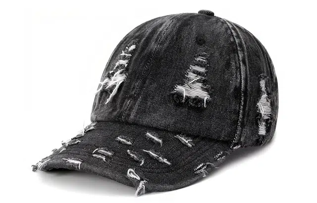 肯默 复古破洞牛仔棒球帽 软顶鸭舌帽 个性百搭帽子 情侣款  复古黑/牛仔蓝