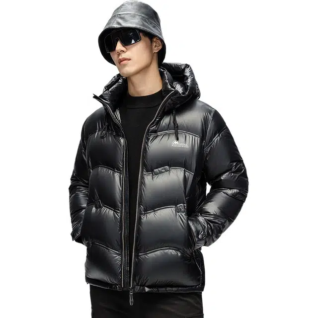 雅鹿 压胶保暖纯色加厚休闲连帽羽绒服 男款 黑色