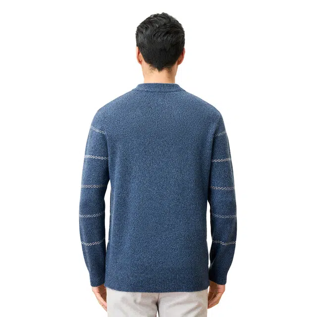 恒源祥 撞色条纹半高领套头针织毛衣 男款