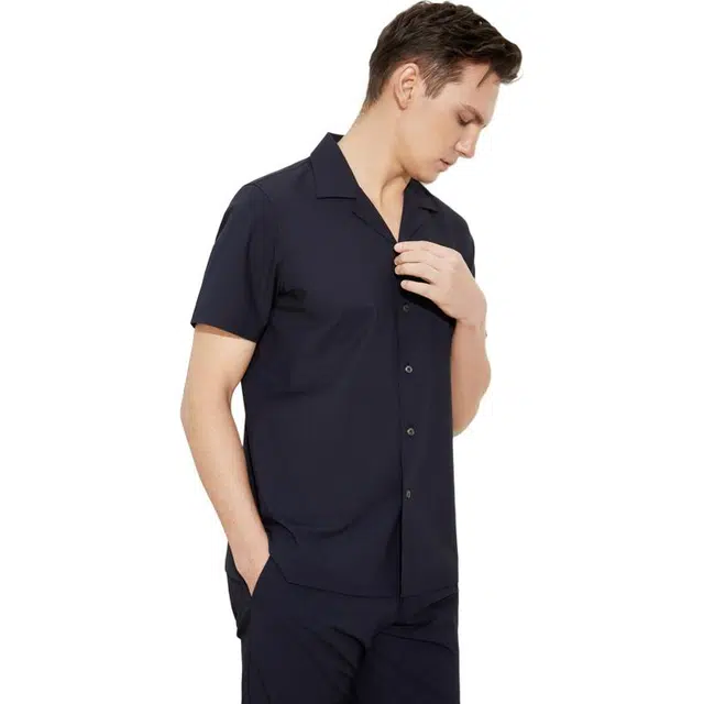 依文 高级商务纯色正装短袖衬衫 男款 天蓝色