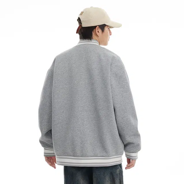 寻星记  美式潮牌字母刺绣复古外套宽松重磅开衫日系休闲大码运动学生百搭舒适棒球服 男女同款