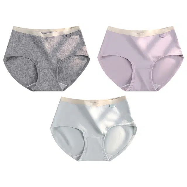 二三二三 抑菌纯色可爱中腰无痕三角裤内裤 女款 组合装