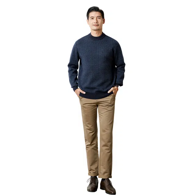 恒源祥 厚款保暖半高领针织毛衣 男款