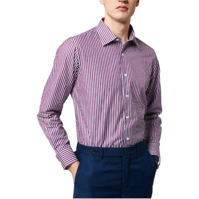 佛朗尼·齐拉 百搭竖条纹商务休闲长袖衬衫 男款 红条